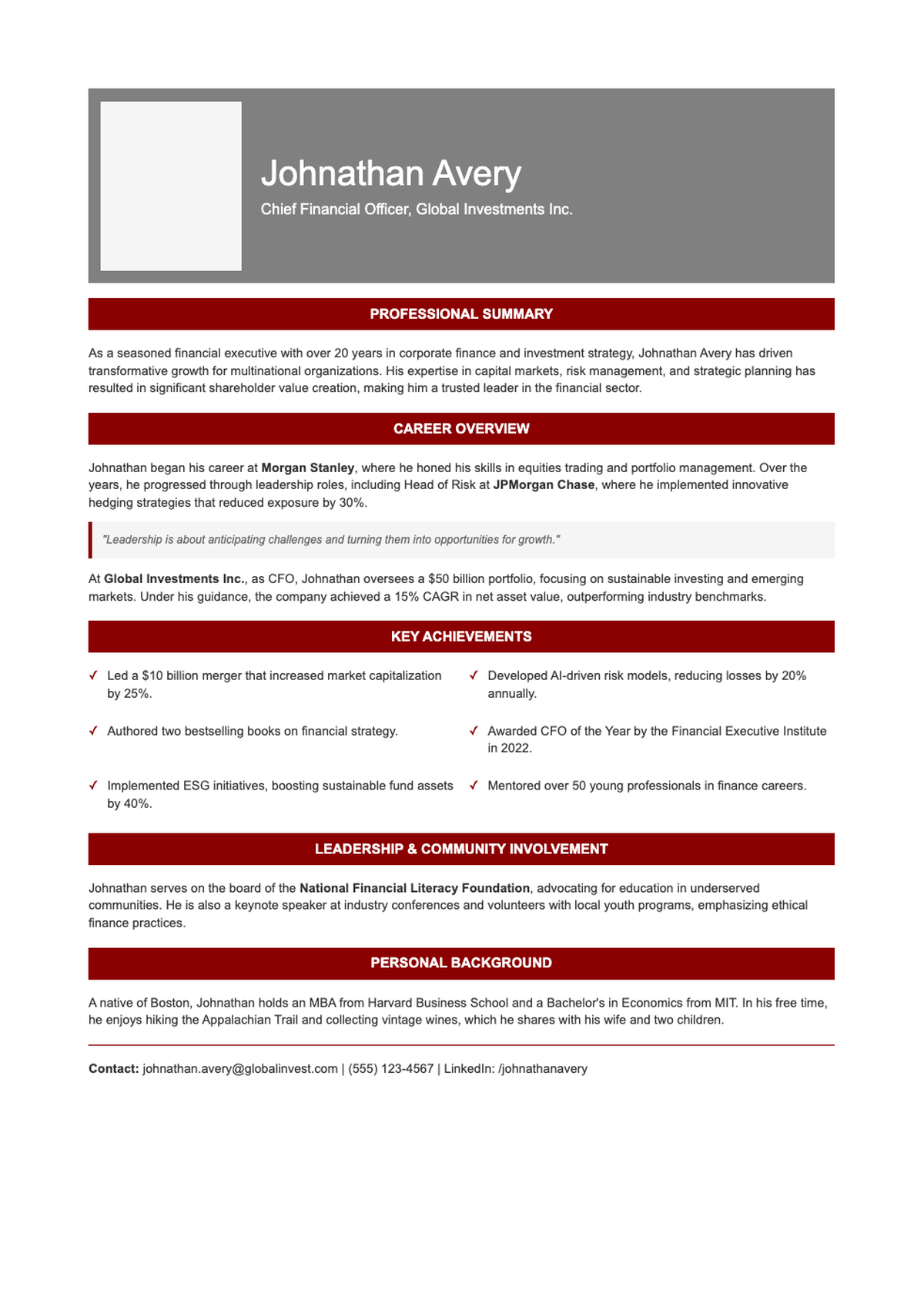 Professional executive bio profile for Julia Chapman financial leader with career highlights and_variant_2
